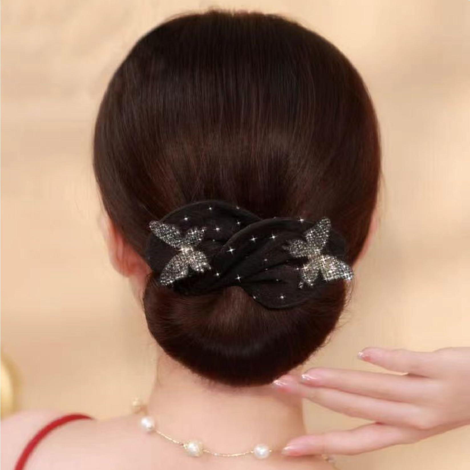 JASUBAI Insstyle Flower Hair Bun Roller, Hand Embroidered Flowers Deft Bun, Lazy Hair Curler Deft bun Maker, Flower Hair Bun Roller Butterfly Hair Bun Maker for Long Thick Hair Accessories (D6)