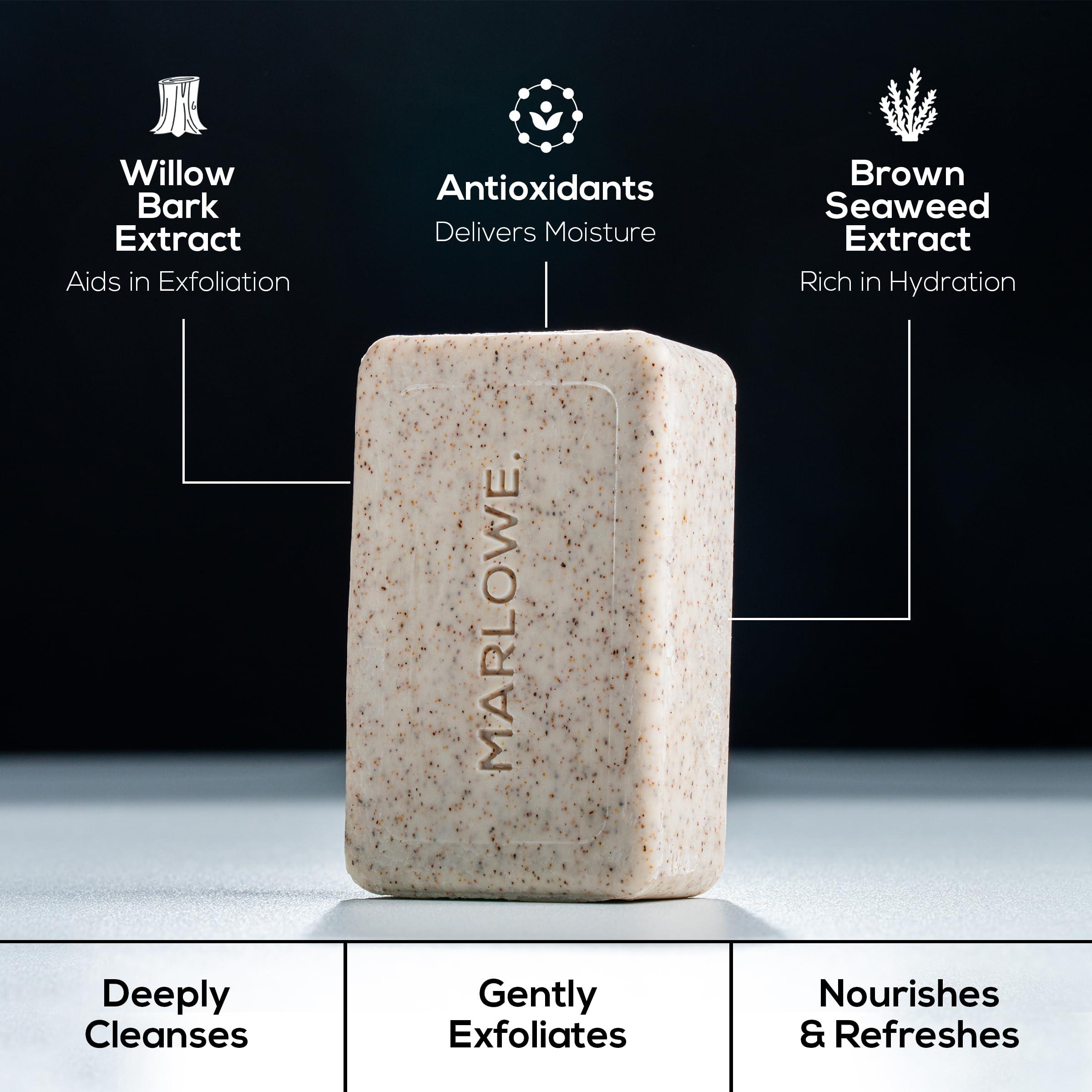 MARLOWE. M BLEND MARLOWE. No. 102 Men\'s Body Scrub Soap 7 oz (3 Bars) Warm Santal Scent, Best Exfoliating Bar for Men, Made with Natural Ingredients, Apricot Seed Powder, Shea Butter, Olive Oil, Green Tea Extracts