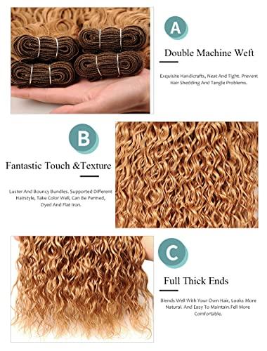 AuokMar #27 Curly Blonde Bundles Human Hair Virgin Hair Extensions Kinky Curly Hair 22 24 26 In Unprocessed Virgin Hair For Black Women 8A Grade Weave And Weft Hair Extensions