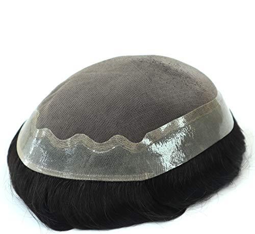 Hair Nature Mens Toupee Real Human Black Hair Replacement System Hair Cutting System for Men Thin Skin Real Gents Hair Fine Mono Toupee Hairpieces 7x9