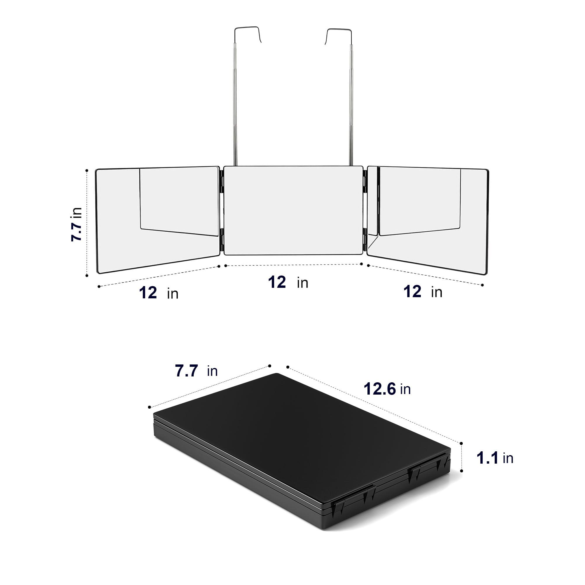 DC DICLASSE 3 Way Haircut Mirror, Three Sided Barber Mirror with Adjustable Telescoping Hooks, 360 Trifold Mirror to See Back of Head for Self Hair Cutting, Makeup, Braiding, Shaver, Hair Dyeing (Black)