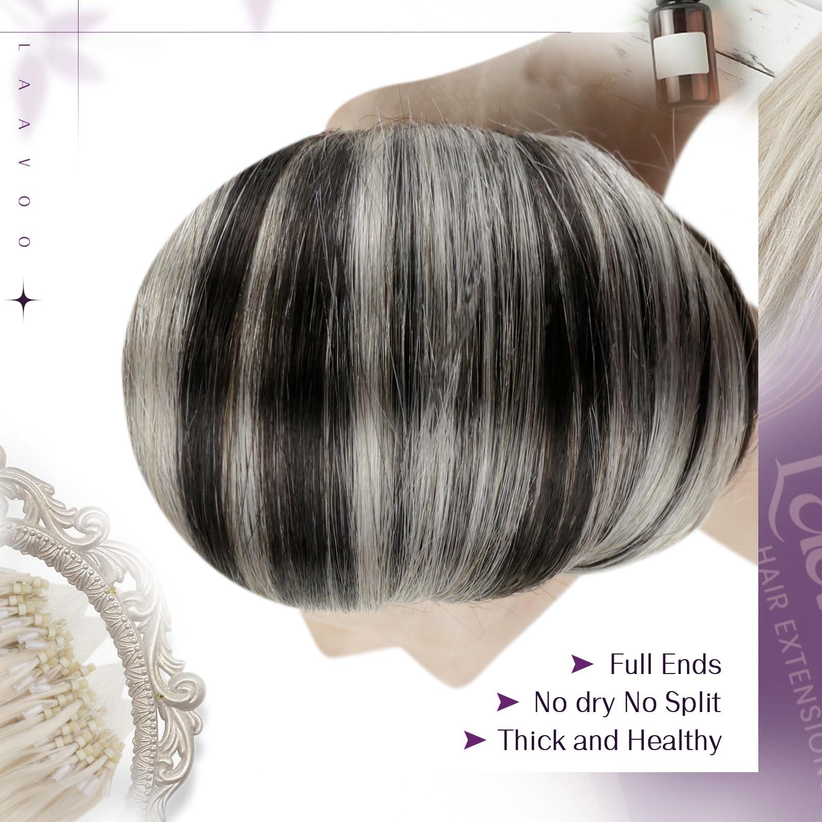 LAAVOO LaaVoo Micro Loop Hair Extensions Real Human Hair Balayage Micro Link Hair Extensions Human Hair Ombre Natural Black to Grey Silver Micro Hair Extensions Human Hair 16in 50g 50s