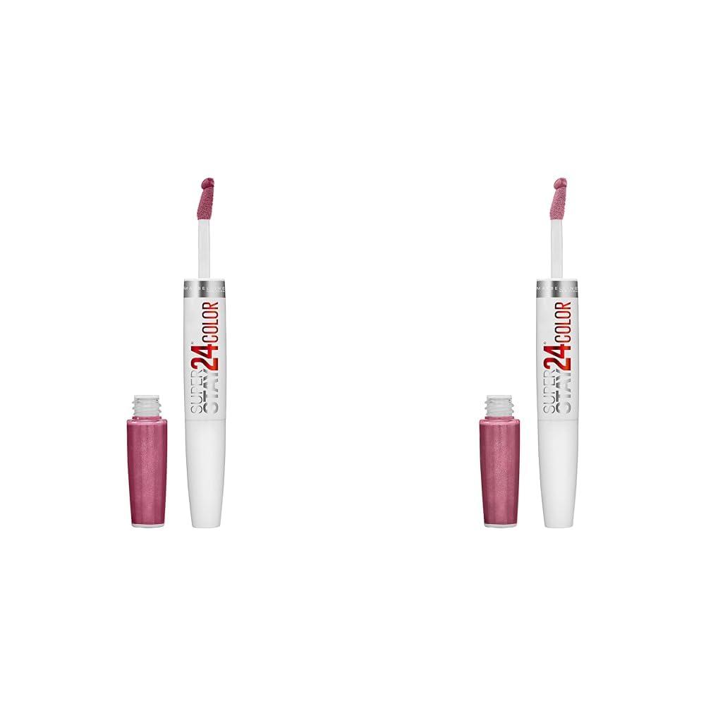 MAYBELLINE MAYBELLINE Super Stay 24 Liquid Lipstick 2-Step Makeup with Moisturizing Balm, Infinite Petal Pink and Perpetual Plum Purple, 1 Count Each