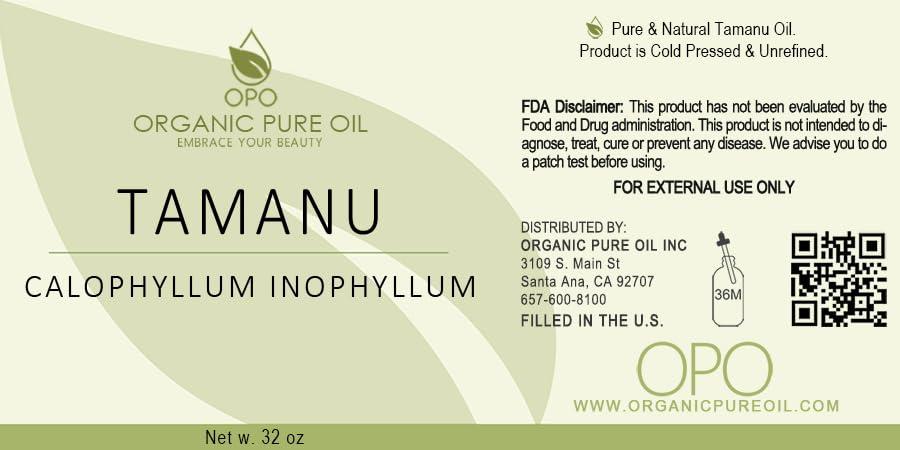 OPO Tamanu Oil - Pure, Natural, Unrefined, Non-GMO, Cold Pressed, Nut Carrier Oil for Skin, Hair, Nails, Body, Face, DIY, Cosmetic - 32 oz - Hydrating, Moisturizing
