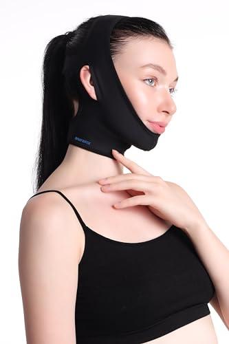 AURAFIX ORTHOPEDIC PRODUCTS Post Surgical Chin Strap Bandage for Women Neck and Chin Compression Garment Wrap Face Straps Jowl Tightening Chin Lifting (L, Black)