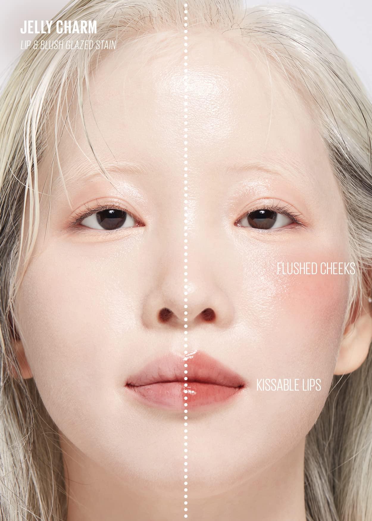 Kaja Kaja Lip & Blush Glazed Keychain Stain - Jelly Charm 01 Cherry Spritz + Beauty Bento Collection - Bouncy Eyeshadow Trio 02 Orange Blossom, 0.03 Oz Bundle