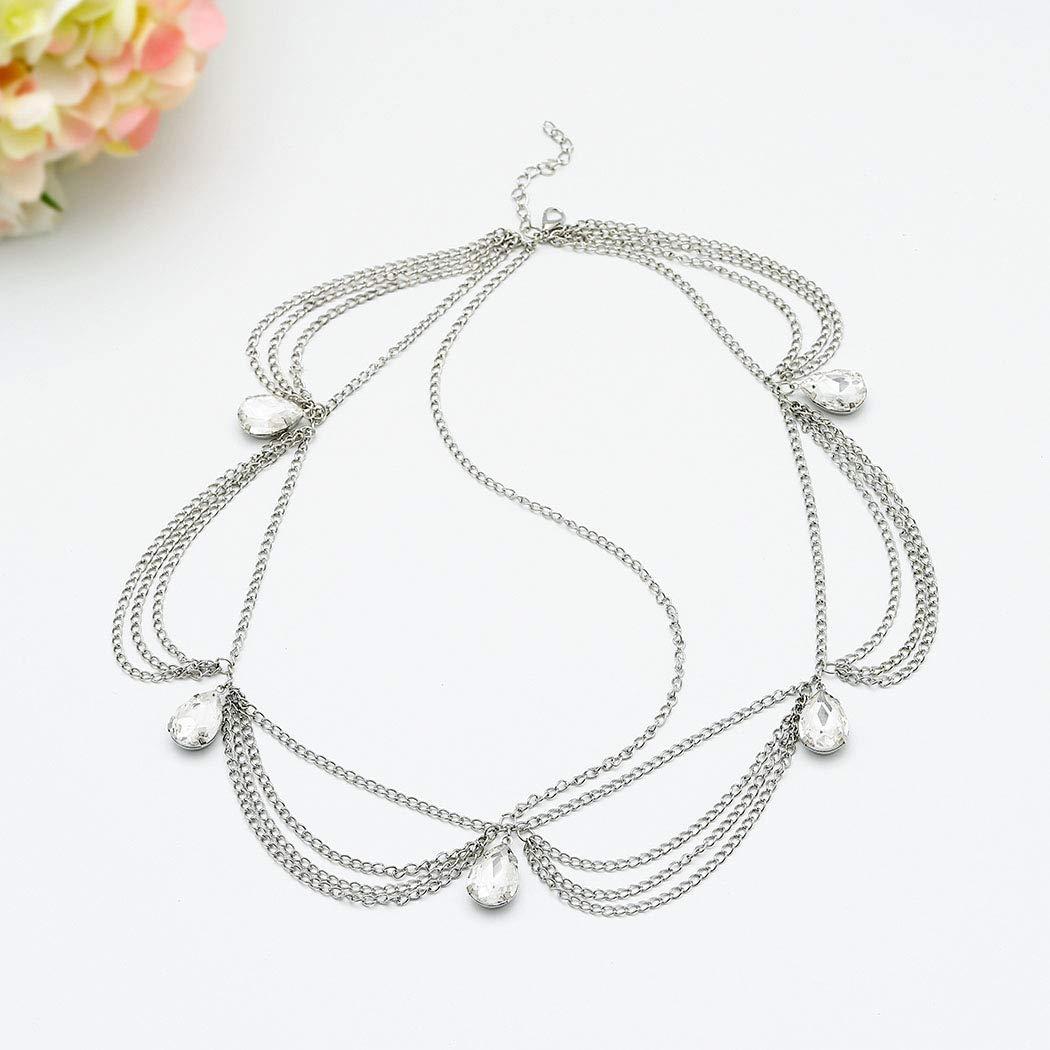 Gangel Gangel Silver Rhinestone Head Chain Drop-shaped Crystal Hair Piece Bohemia Hair Pendant Jewelry Wedding Prom Accessories Elegant Hair Chain Delicate Hair Accessory for Women