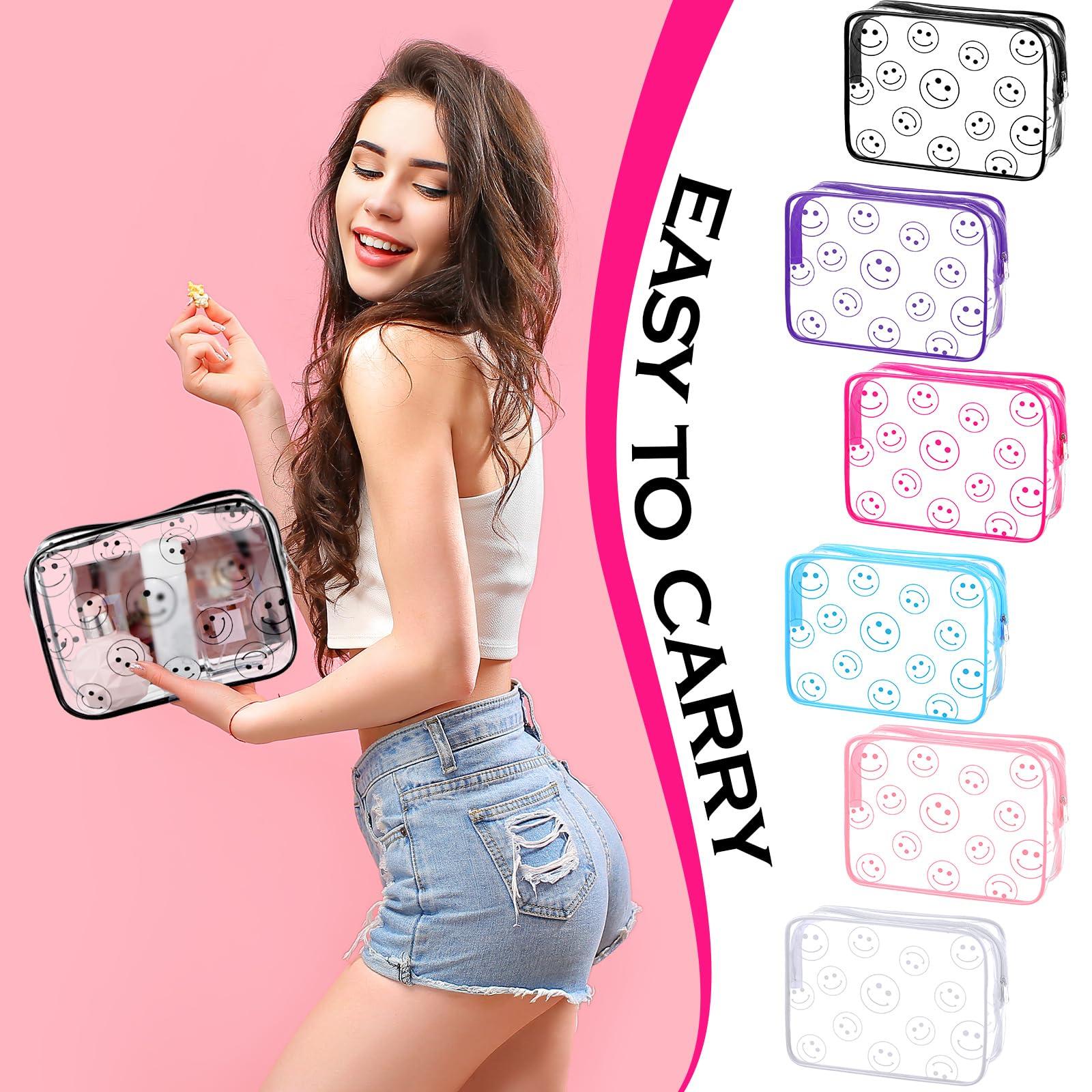 Cunno Cunno 6 Pcs Makeup Bags Gifts for Women Preppy Boho Smile Face Flamingo Clear Makeup Bags Cosmetic Transparent PVC Travel Toiletry Organizer(Smile Style)