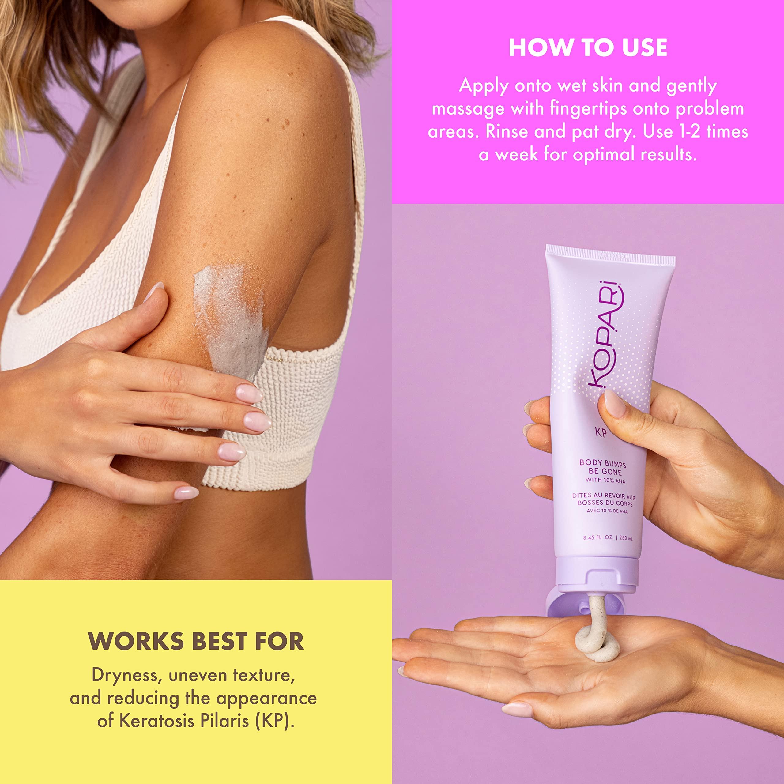 Kopari Kopari KP Body Bumps Be Gone Exfoliating Body Scrub with 10% AHA, to Smooth Skin, Reduce Bumps, Decongest Pores, Clarifying, Gently Exfoliate & Wash | 8.45 fl oz Tube