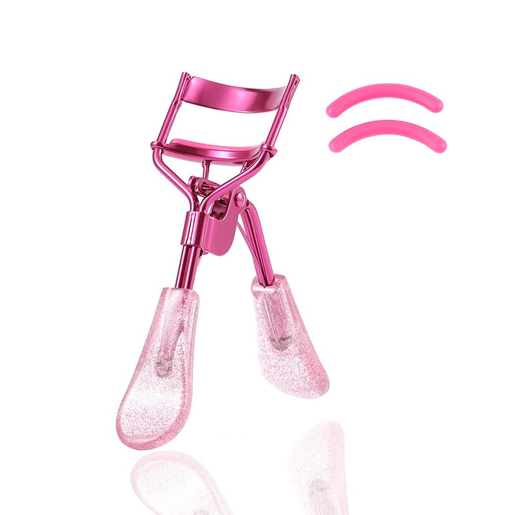 Uranian Uranian Eyelash Curlers Pink Lash Curler with 2 Silicone Refill Pads Glitter Handle Eye Lashes Curler Eyelashes Tool for Women and Girls (Pink)