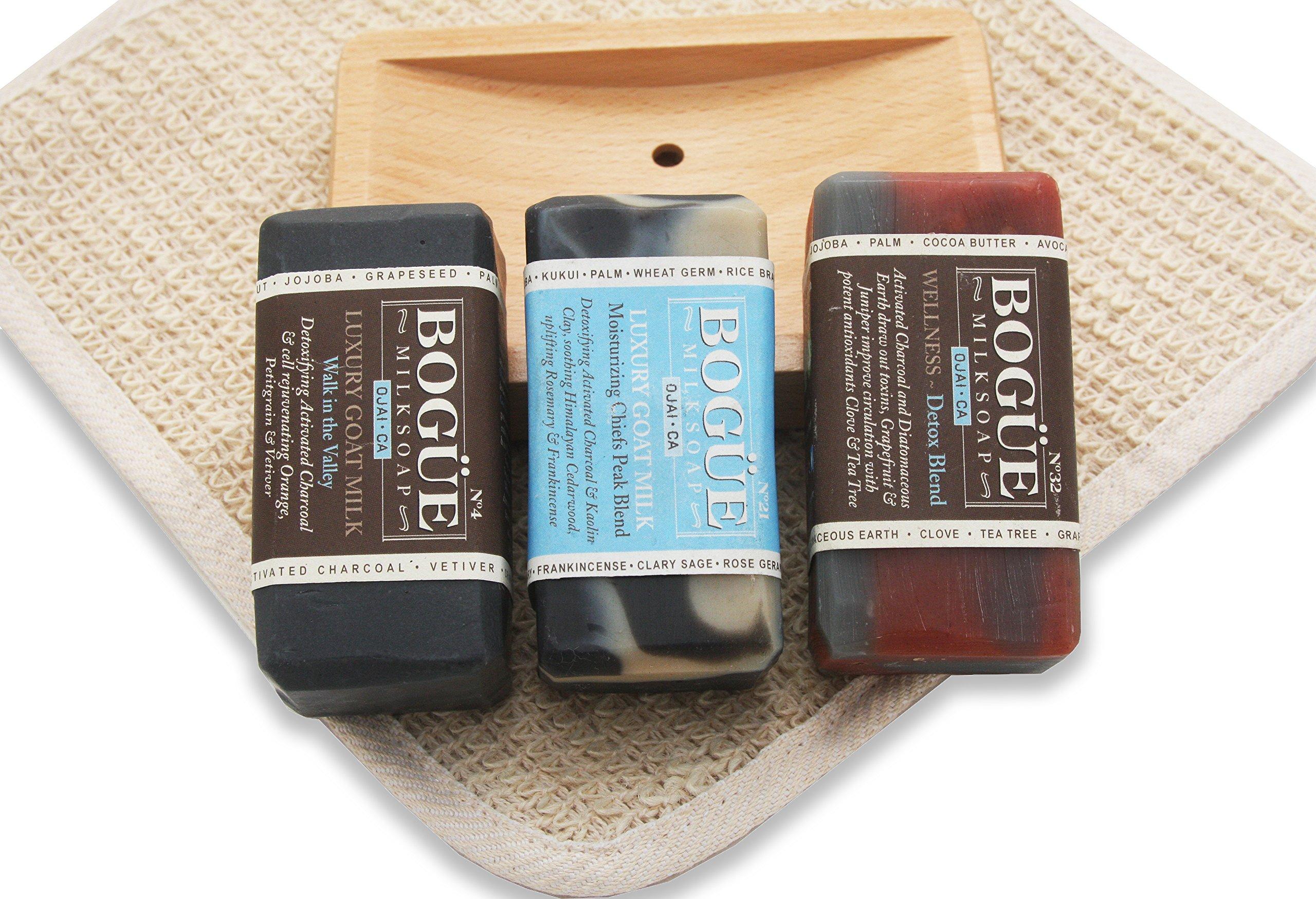 Bogue Milk Soap Goat Milk Soap Activated Charcoal 3 bar Giftset- WELLNESS No32 Detox & antioxidant, No.21 Moisturizing Chiefs Peak Blend, No.4 \"Walk in the Valley\" Rejuvenating