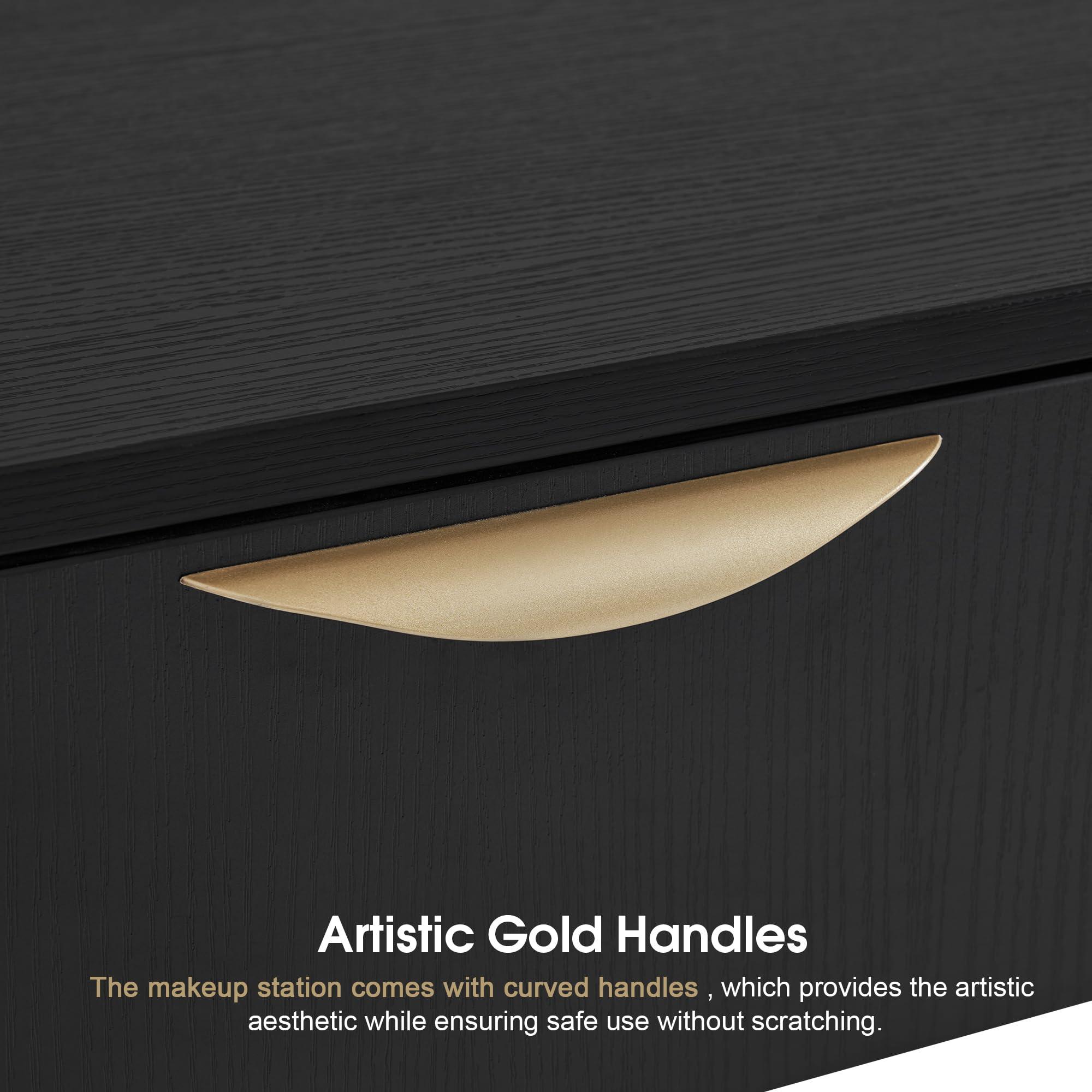 BarberPub BarberPub Salon Spa Station for Hair Stylist, Barber Station with Metal Support Legs and Golden Handles, Wall Mount Styling Cabinet, Beauty Storage Organizer 3174 (Black)