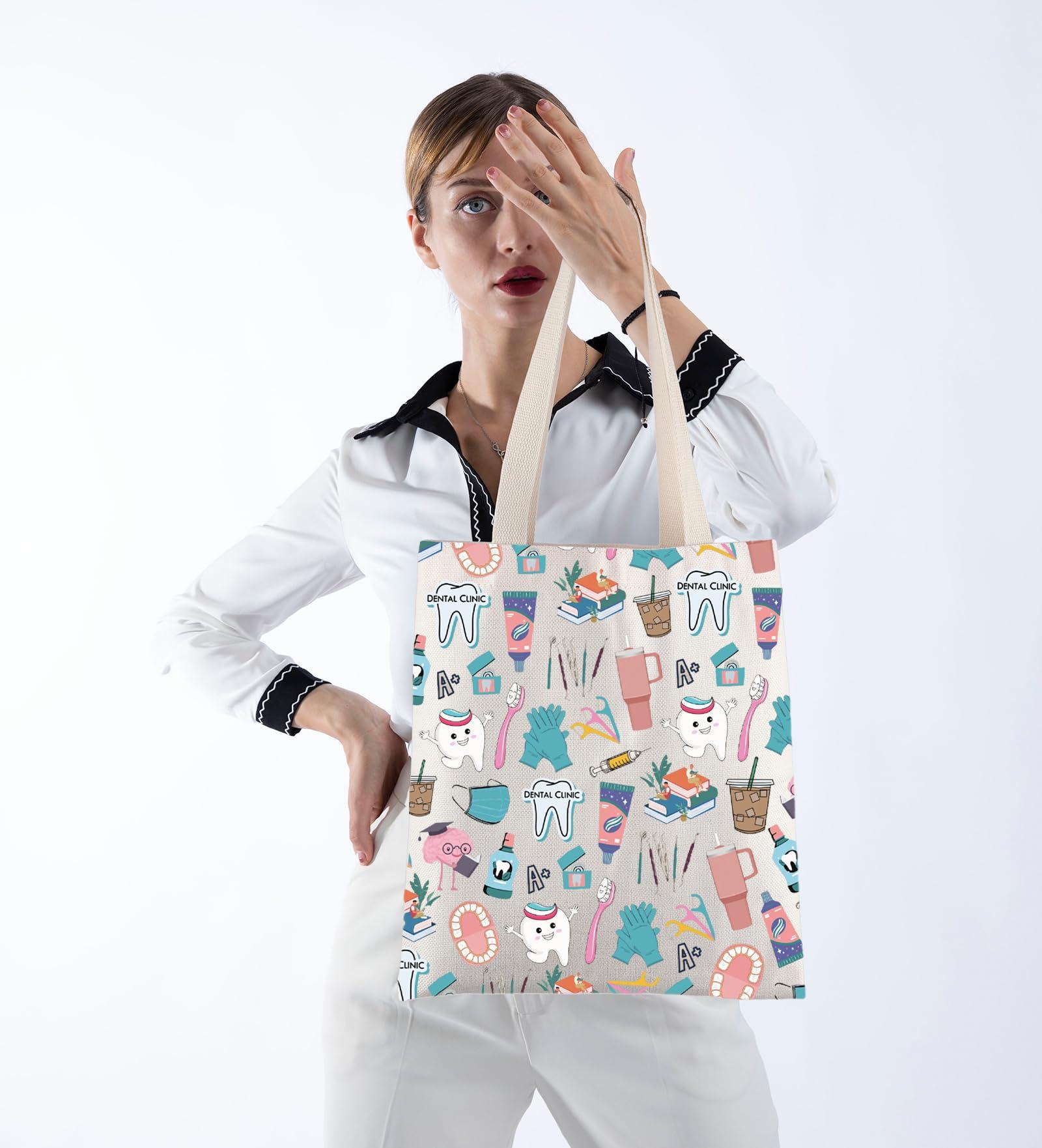 POFULL POFULL Dental Hygiene Gift Dental Assistant Tote Bag Dental Gift RDH Gift Physician Assistant Gift Dental Staff Shoulder Bag (DENTAL CLINIC)