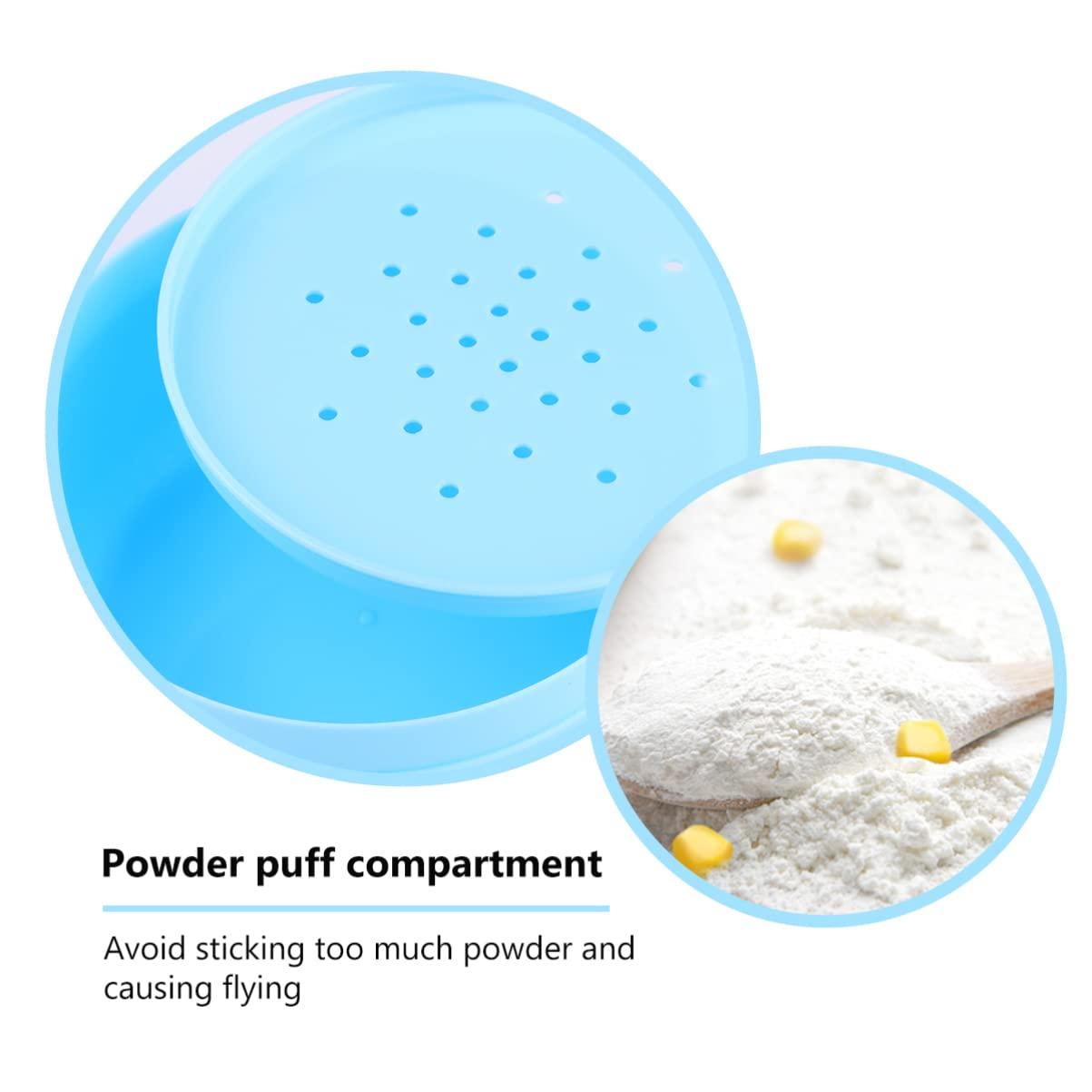 Beavorty Body Powder Puff Sponge Box Blue Powder Powder Puff case talcum Powder Puff case Powder Applicator Container with Puff After-Bath Powder Puff Container