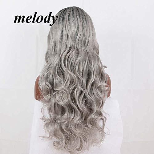 melody wig Melody Ombre Grey Wigs With Black Roots Synthetic Lace Front Grey Wigs Middle Parting Wigs Long Wavy Wigs Heat Resistant Fiber Ombre Synthetic Wigs 24" …