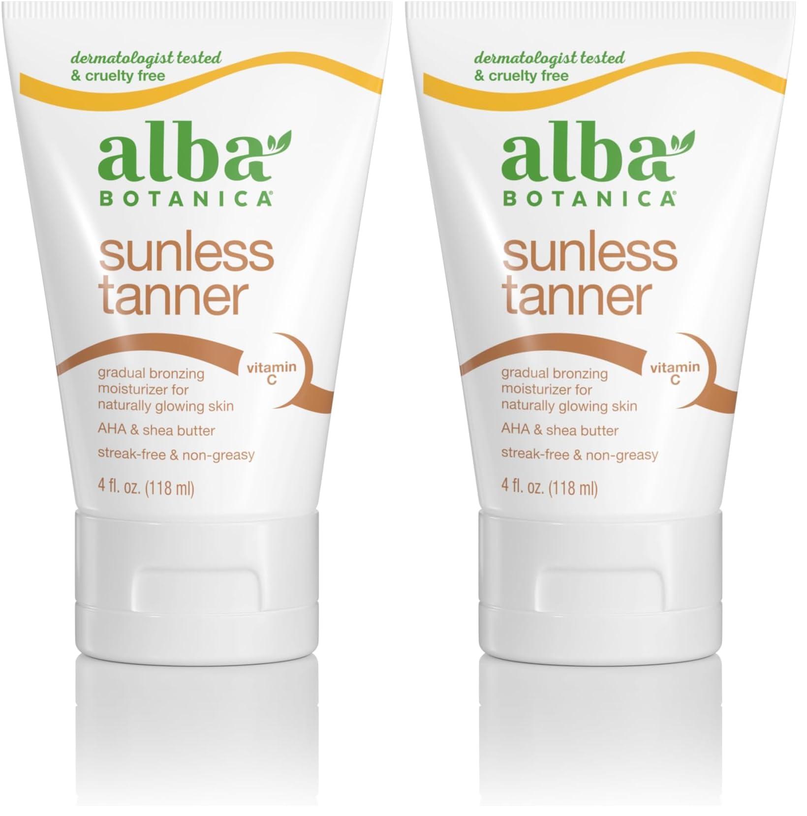 Alba Botanica Alba Botanica Sunless Tanner, Self-Tanning Lotion for Face and Body, Golden Tanning without the Sun, Non-Streaking and Natural Looking Self-Tanner, 4 oz. Tube (Pack of 2)