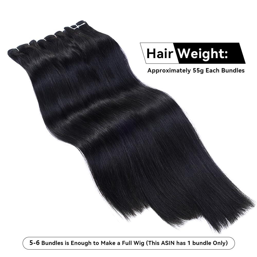 MISSBOX 16A 50g Straight Bundles Human Hair 1 Bundle 100% Unprocessed Real Human Hair Extensions 16 Inch Raw Human Hair Natural Black Color