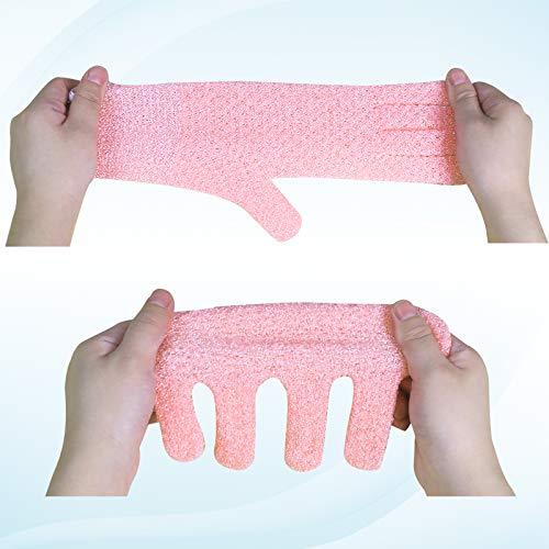 Evridwear Evridwear Exfoliating Gloves for Shower, 100% Nylon Thick Soft Medium Heavy Bathing Gloves Dead Skin Remover Body Scrubber Smooth Skin with Hang Loop, 3 Pairs Moderate Pink