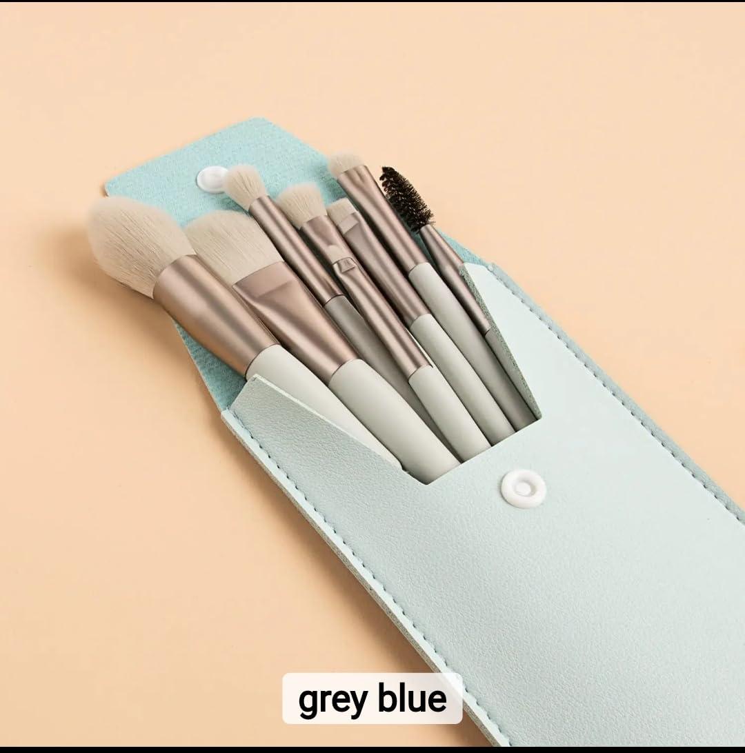 Generic Deluxe Portable Makeup Brush Set with Stylish Case 9 pcs Brushes Collection for Flawless Makeup Foundation, Eyeshadow & Lip Brush Perfect for Travel & On-the-Go Beauty. Ideal for Gift. (Grey Blue)