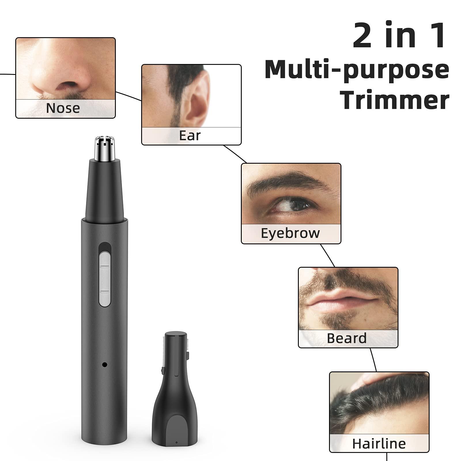 Beaport Nose Hair Trimmer and Eyebrow Trimmer, Rechargeable Professional Painless Eyebrow Razor for Ear Beard Hairline, 2 in 1 Metal Trimming Tool, Black