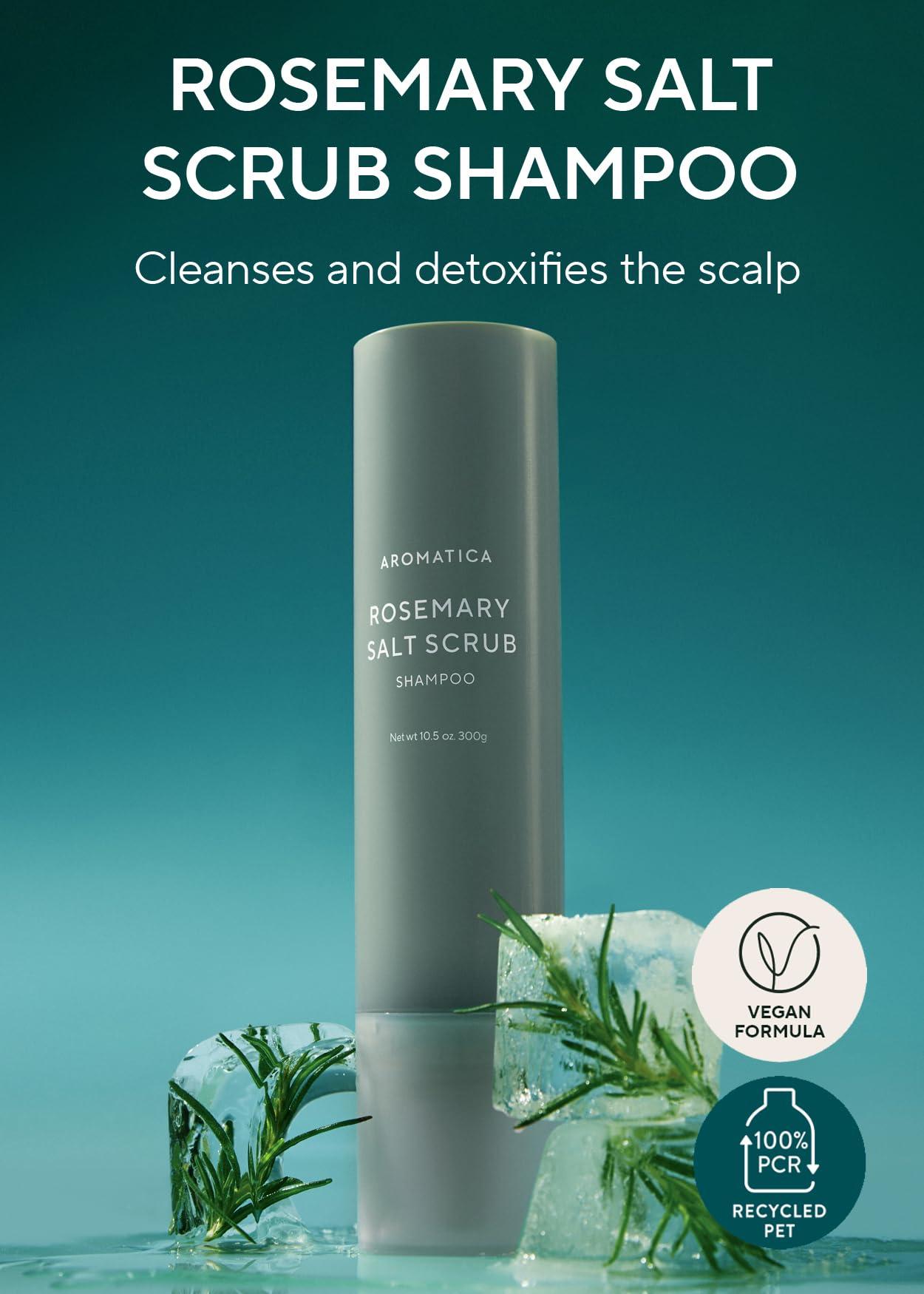 AROMATICA AROMATICA Rosemary Salt Scrub Shampoo 10.5 oz / 300g - Hair Loss Shampoo with Rosemary Scalp Oil | Scalp Exfoliator with Salt Scrub for Oily Scalp | Sulfate Free, Silicone Free