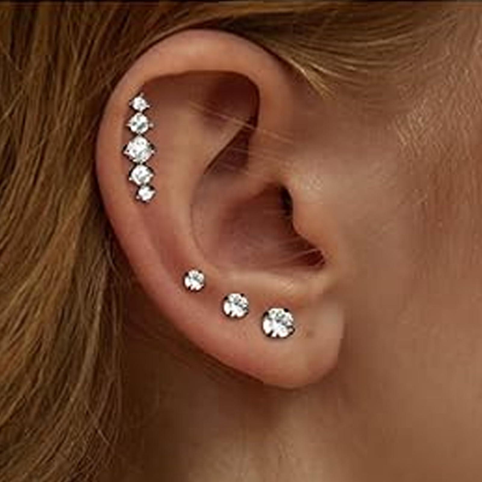 JIESIBAO JIESIBAO Professional Gold Cartilage Ear Piercing Gun Kit with 16G CZ Earring Studs 3mm 4mm 5mm,Cartilage Earrings with Butterfly Studs and Versatile Hoop Earrings 8mm 10mm 12mm