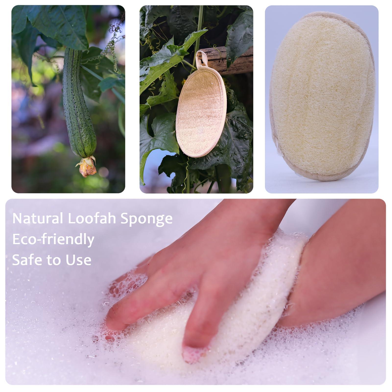 GLOBOTECH Natural Loofah Exfoliating Body Scrubber - 2 Pcs Bath Shower Loofah Sponge Pads for Women and Men, for Face and Body That Gets You Clean, Made with Natural Shower Loofah Sponge.