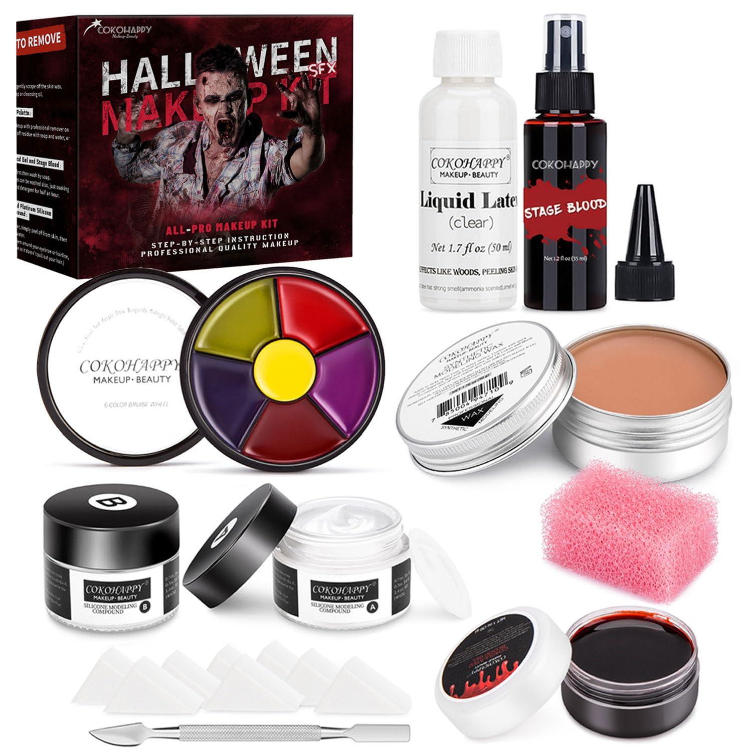 COKOHAPPY COKOHAPPY Halloween SFX Makeup Kit - 3 Ways Create Special Effect Stage THEATRICAL MAKEUP KIT for professional Body & Face Paint