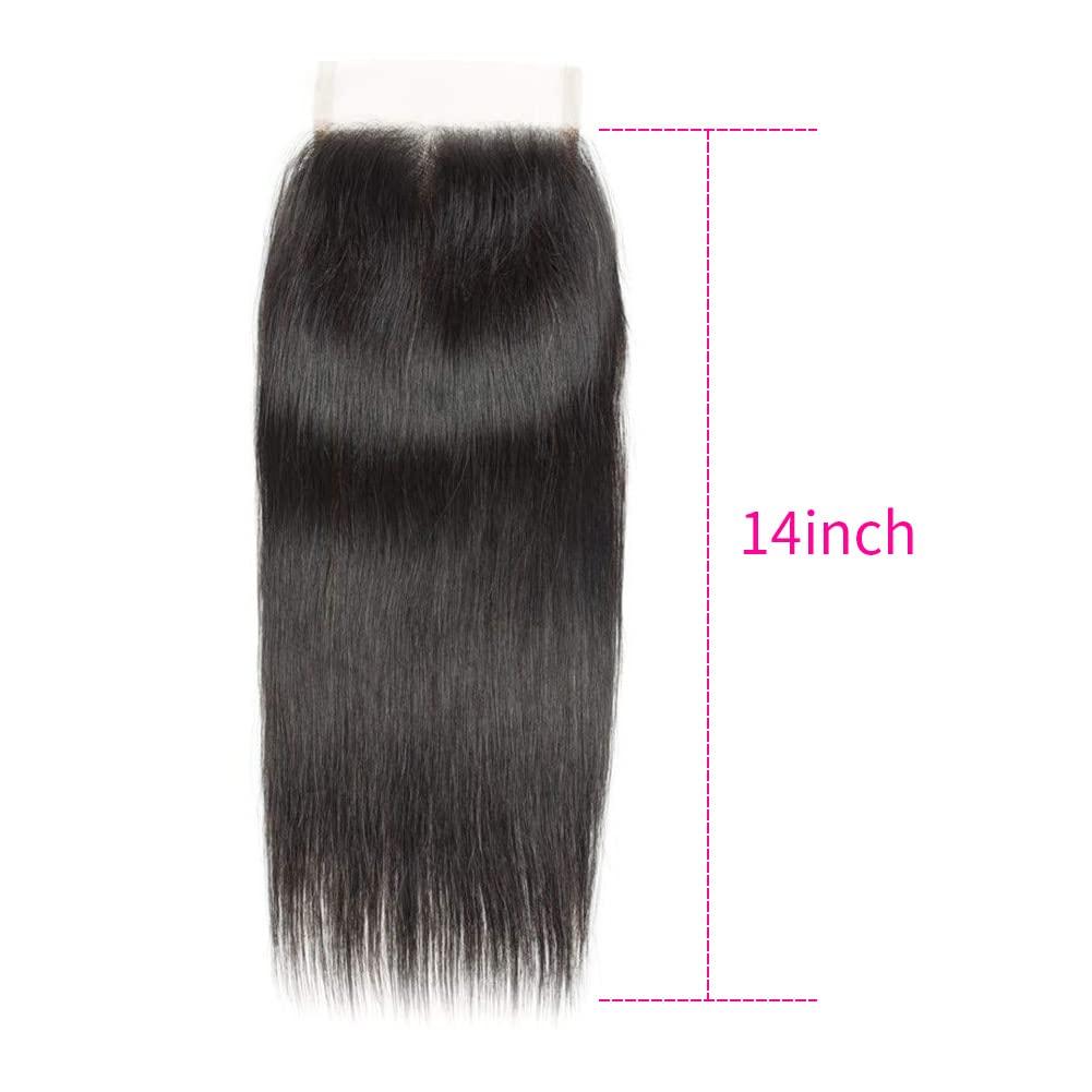 INLUV Straight 4x4 Lace Closure Only Three Part Lace Frontal Closure Unprocessed Brazilian Human Hair Closure HD Transparent Swiss Lace Closure with Baby Hair Natural Black Color (14 inch)