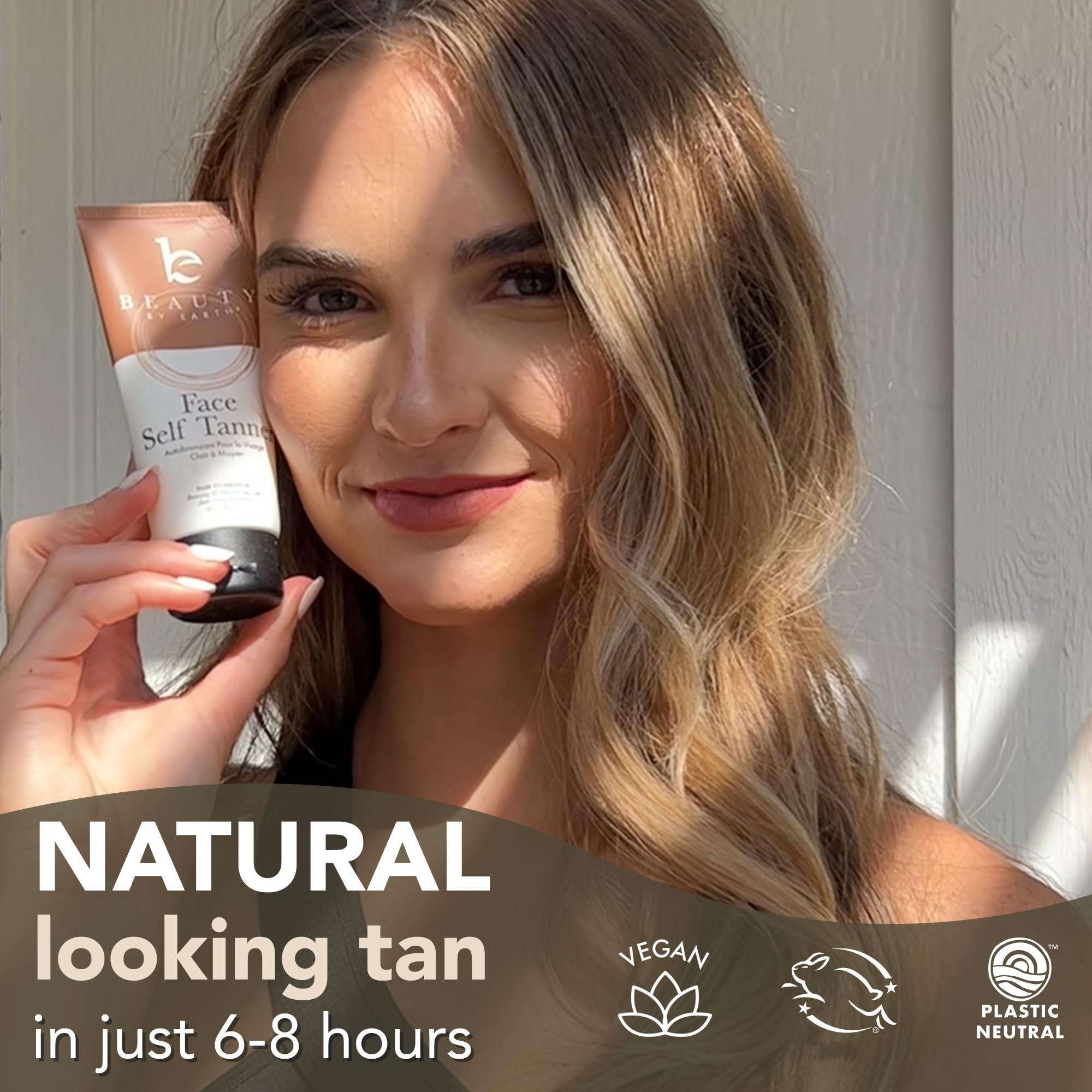 Beauty by Earth USA Made with Natural & Organic Ingredients Face Tanner - Face Self Tanning Lotion, Non Toxic Self Tanner for Face, Gradual Tan Lotion, Sunless Moisturizer for Fake Tan for Women & Men
