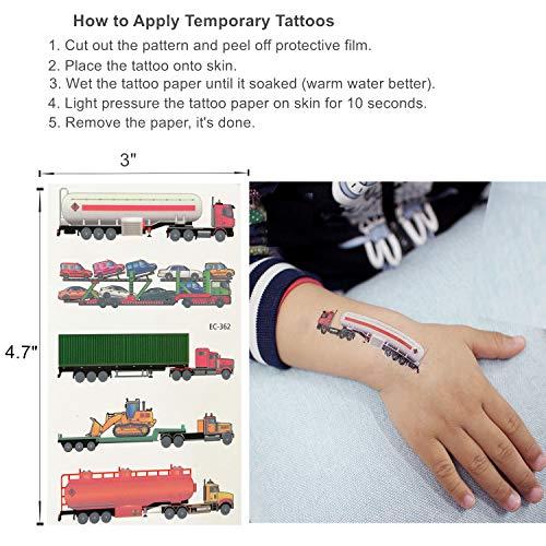 Oexper Oexper 18 Sheets of Construction Vehicle Temporary Tattoos Cars Fire Trucks Buses Transportation Tattoo Stickers for Boys Girls Kids Adults Birthday Party Car Themed Party Supplies Party Favors