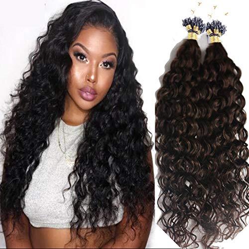 RJ HAIR RJ HAIR Deep Curly Micro Ring Hair 100% Human Hair Extensions Micro Bead Links Machine Made Brazilian Hair Extensions 100 Strand Brown Natural Color (24inch 100strand, Color 2#)