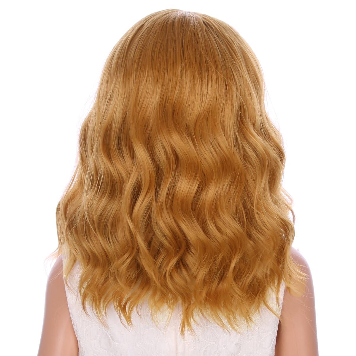 PATTNIUM PATTNIUM Strawberry Blonde Wig for Kids Child Short Curly Wavy Blonde Brown Wig Girl Side Part Shoulder Length Hair Synhhetic Wig