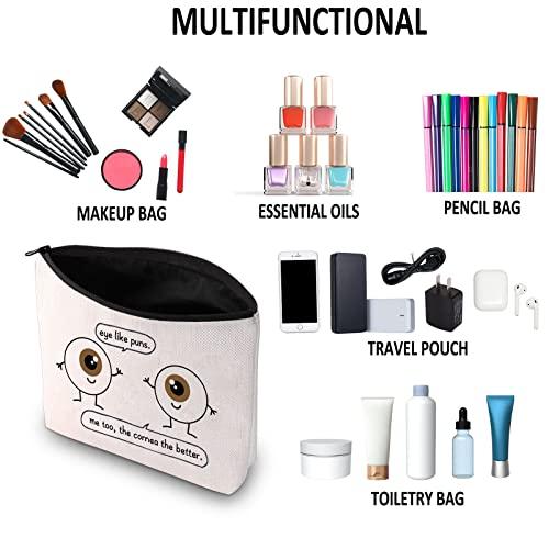 G2TUP G2TUP Eye Doctor Gift Eye Like Puns Makeup Bag Optometrist Ophthalmologist Cosmetic Bag Optician Gift Optometry Zipper Travel Bag (Eye Like Puns White Bag)