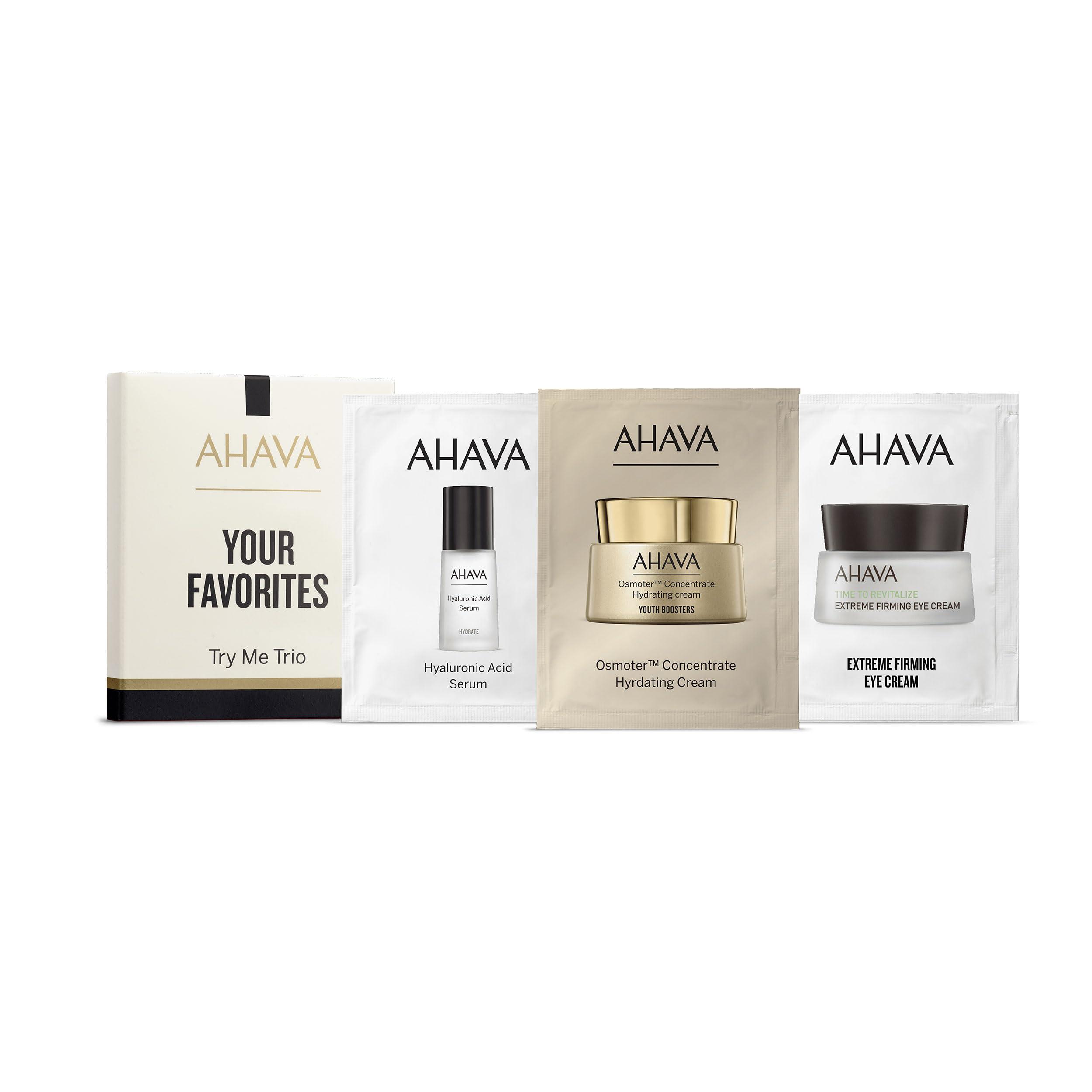 AHAVA AHAVA Your Favourites Sachet Kit- OsmoterTM Concentrate Hydrating Cream 3ml, Extreme Eye Cream 2ml & Hyaluronic Acid Serum 3ml- Hydrates, Firms & Maintains Moisture Level, Reduce Wrinkles with Osmoter