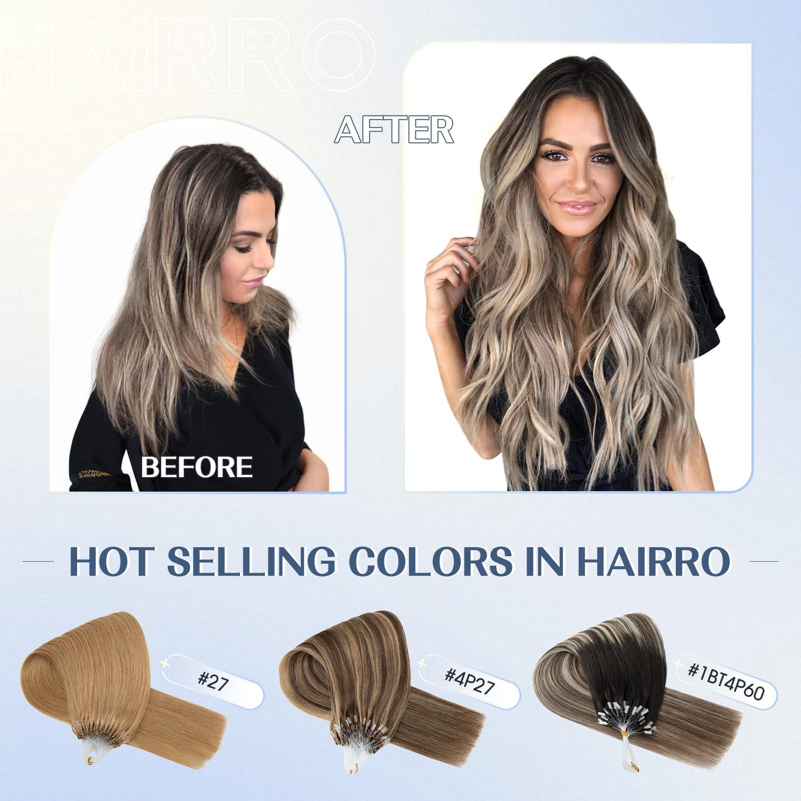 Hairro Hairro Microlink Human Hair Extensions Micro Loop Remy Hair For Women Micro Bead In Hair Invisible Pre Bonded Cold Fusion Loop Hair 22 Inch 50g 50 Strands #4T27 Medium Brown to Dark Blonde
