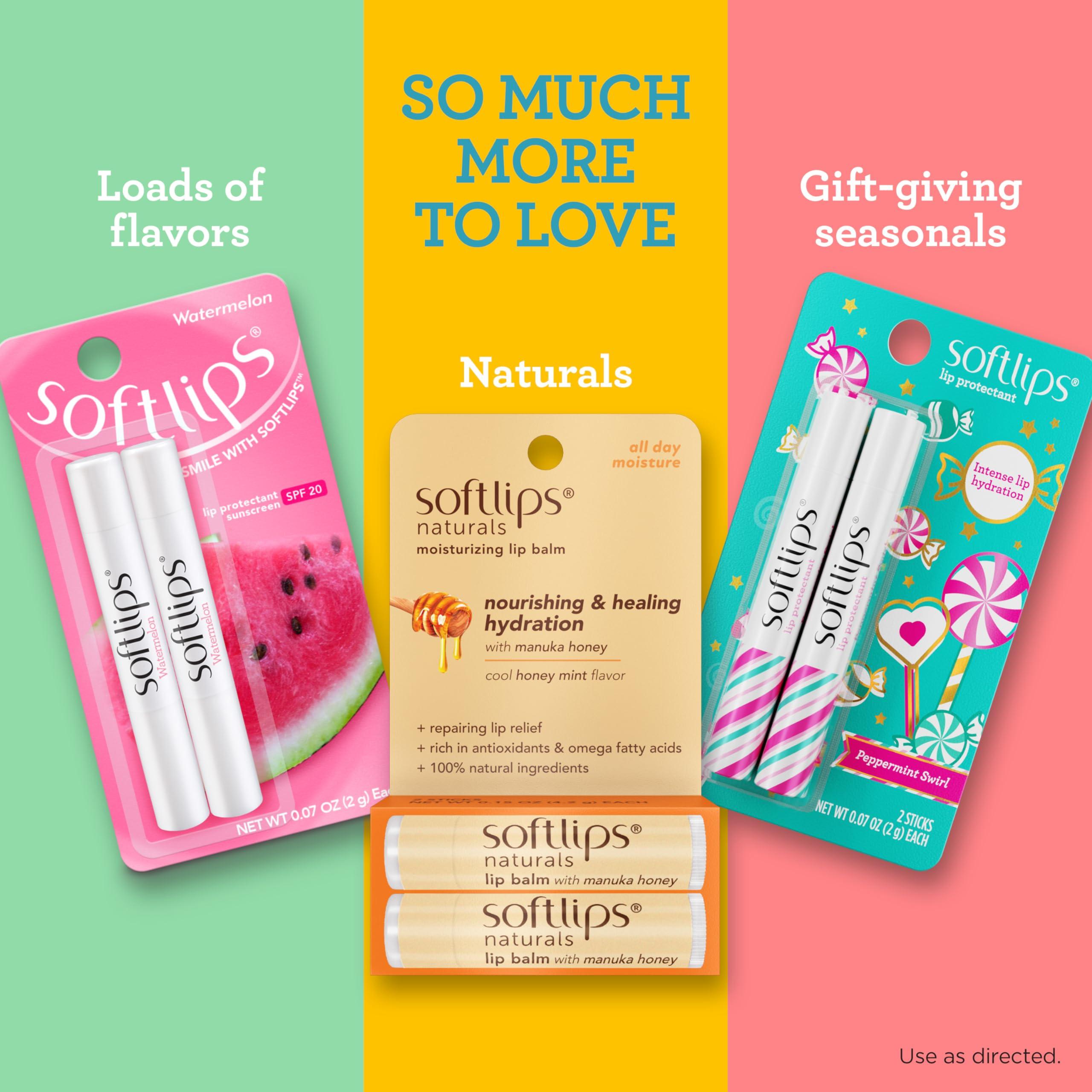 SoftLips Softlips Daily Lip Moisturizer For Very Dry Lips, Vanilla Flavored Lip Balm, SPF 20, Hydrates, Soothes & Prevents Dry, Chapped Lips, Smooth Glide Formula, Dermatologist Tested, Pack of 2 Chap Sticks