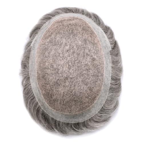 LYRICAL HAIR Toupee for Men Hair System Replacement Mens Human Hair Piece Fine Mono Mens Toupee Clear Poly Skin Around Hairpiece Monofilament Wig 6\"X8\" #1B80 Off Black+80% Gray-110% Light to Medium Density