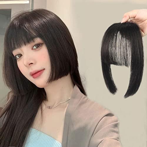VAVANGA VAVANGA Clip in Bangs Straight Synthetic Black Hair Princess Cut Bangs Hair Piece Fringe with Temples Flat Neat Bangs Hair Extension Clip on Bangs for Women(1B#-HL02, 10")