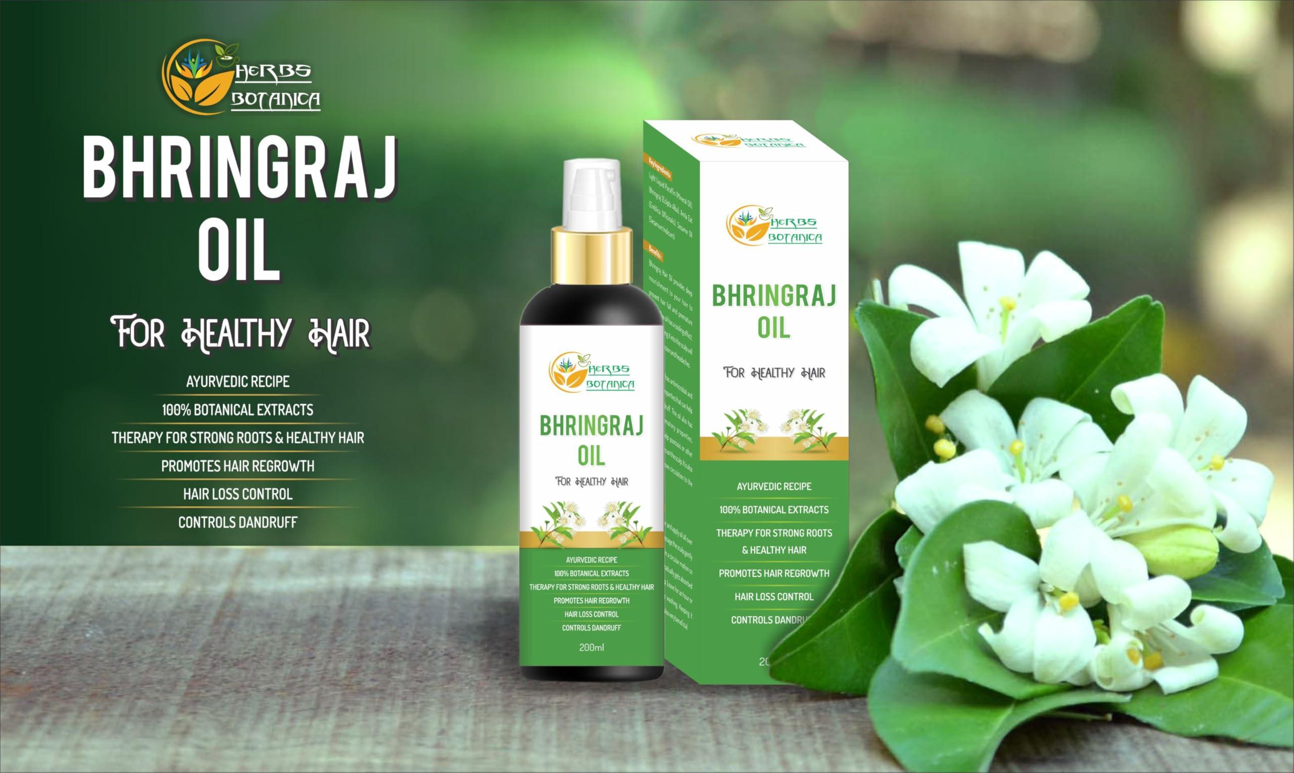 Herbs Botanica Herbs Botanica Bhringraj Oil for Hair Growth Organic Ayurvedic Herbal Hair Oil with Bhringraj, Amla, Aloe Vera, Sesame & Curry Leaf Reduces Hair Fall, No Silicones or Parabens 6.76 Fl Oz