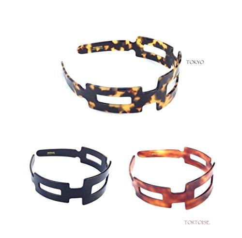Wardani Wardani, 1.5" wide Rectangle eyelettes tortoiseshell acetate headband Handmade in France (Black)