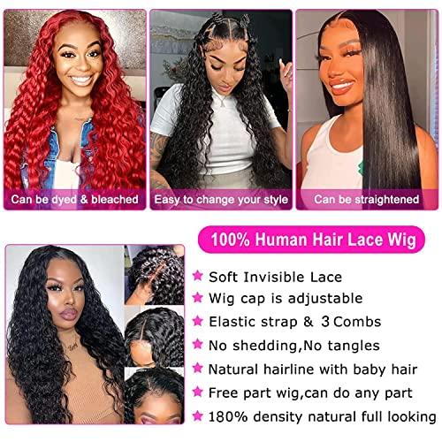 SNJON SNJON 13x6 Lace Front Wigs Human Hair 180 Density HD Transparent Frontal Wigs Human Hair Water Wave Wigs for Women Curly Lace Frontal Wet and Wavy Human Hair Wig Pre Plucked with Baby Hair (32 Inch)