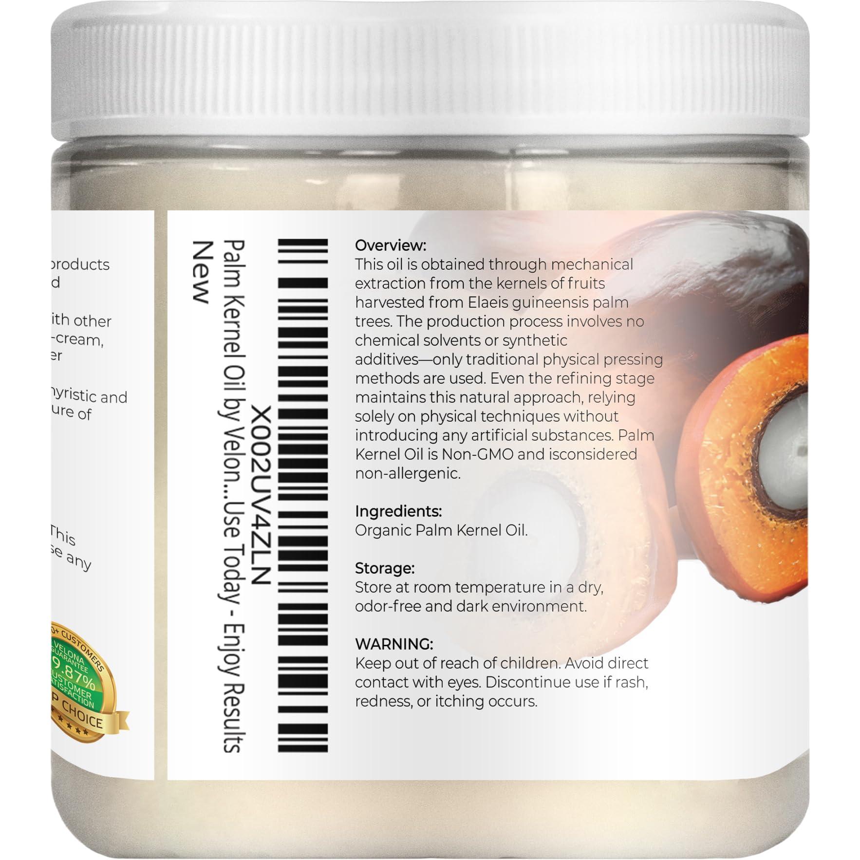 velona velona USDA Certified Organic Palm Kernel Oil - 8 oz | 100% Pure and Natural Carrier Oil | Refined, Cold Pressed | Face, Hair, Body & Skin Care | Use Today - Enjoy Results