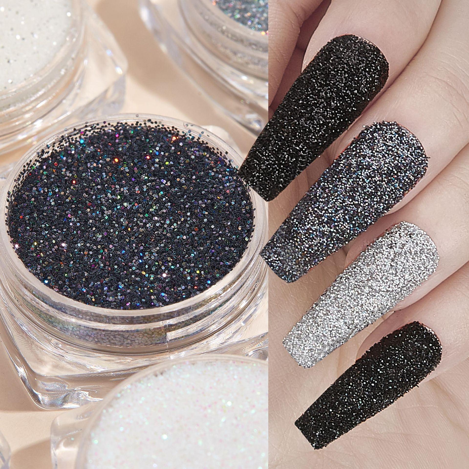 Bellecrey 6pcs White Rainbow Nail Glitter Holographic Shining Nail Glitter Candy Coat Powder Sugar Coating Effect Powder Silver Nail Powder Nail Art Decorations Dust Diamond Dust for Nails