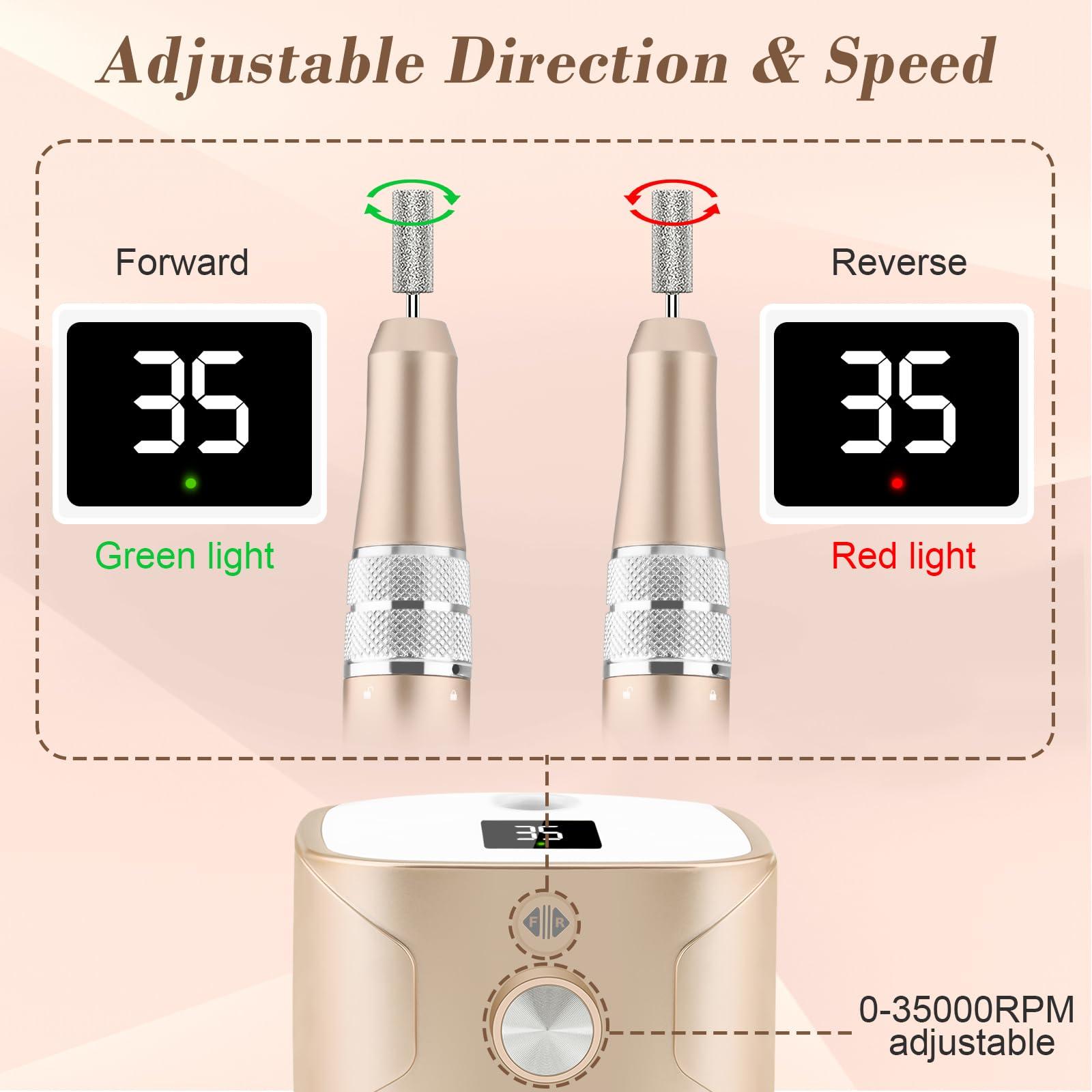 Kredioo Kredioo Electric Nail Drill 35000RPM Professional Manicure Machine Kit for Acrylic Nails Remove Gel Polish Thick Toe with 11 Bits Easy Build-in Bit Holder Twist Lock Changing Bit Valentine\'s Day Gift