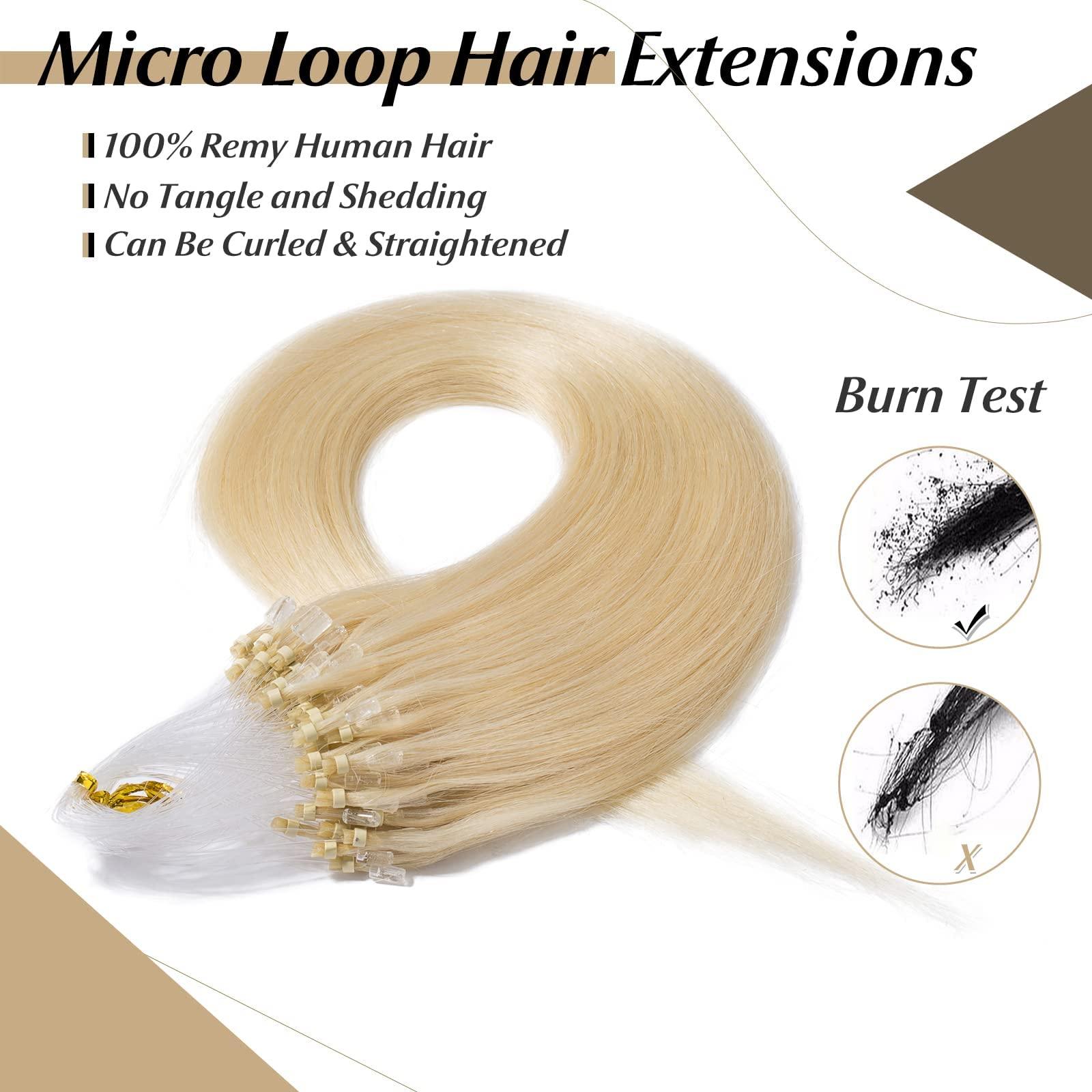 SEGO SEGO Micro Loop Human Hair Extensions Cold Fusion Micro Bead Hair Extensions Nano Rings Beads Stick Tipped Blonde Real Hair Extensions 50g 100 Strands 22inch 60# Platinum blonde