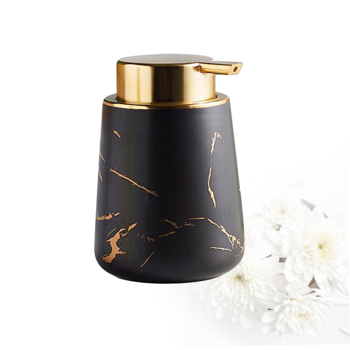 CANIGHT CANIGHT 400ML Ceramic Lotion Dispenser Portable Push Pump Bottle for Liquid Soap and Makeup Multi Purpose Travel Container Marbling Black Ideal for Toiletries and Travel Use