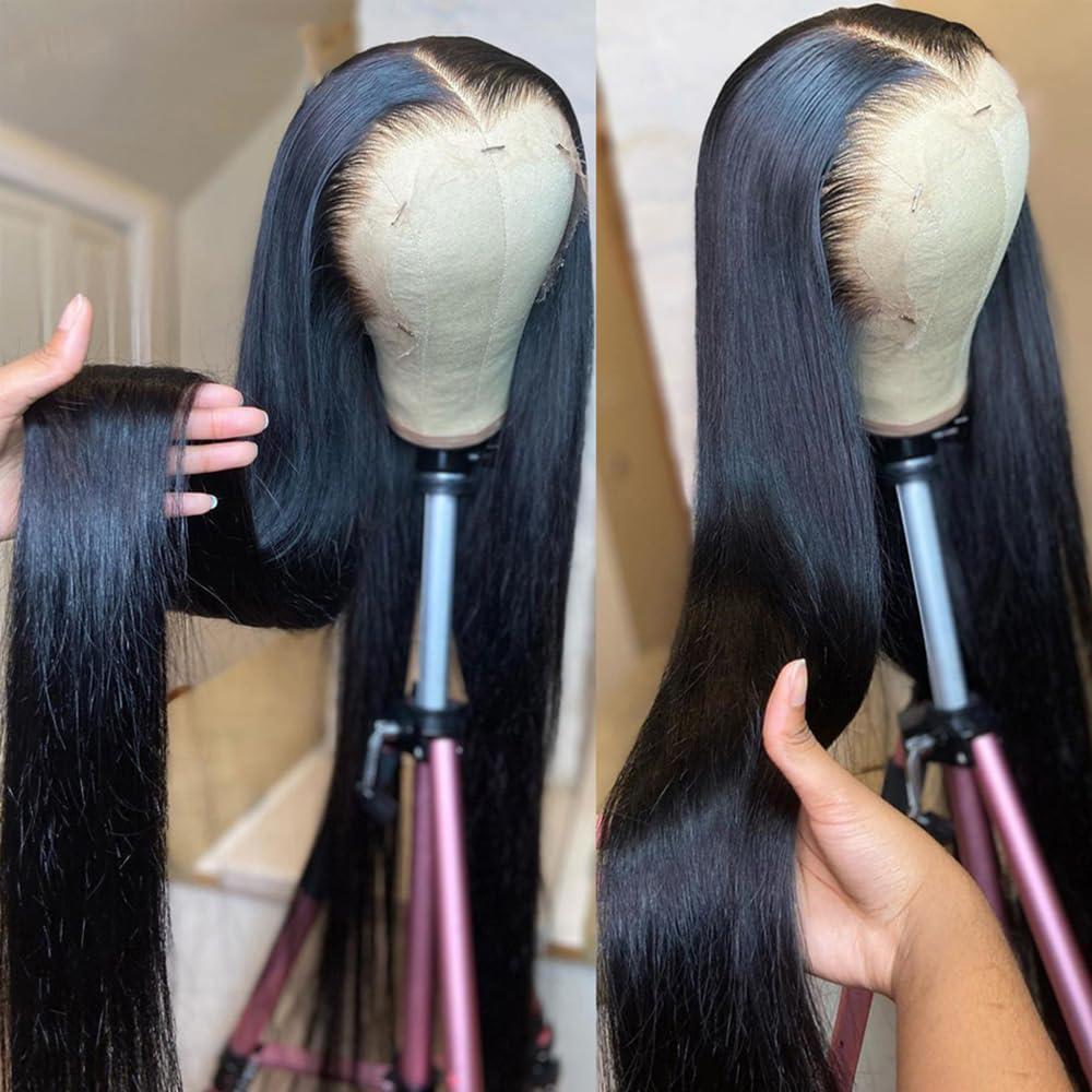 oulaer Bone Straight Human Hair Wig HD Transparent 360 Lace Frontal Human Hair Wig Pre Plucked With Baby Hair Natural Hairline 360 Lace Wig For Black Women Brazilian Remy Hair 150% Density 18Inch