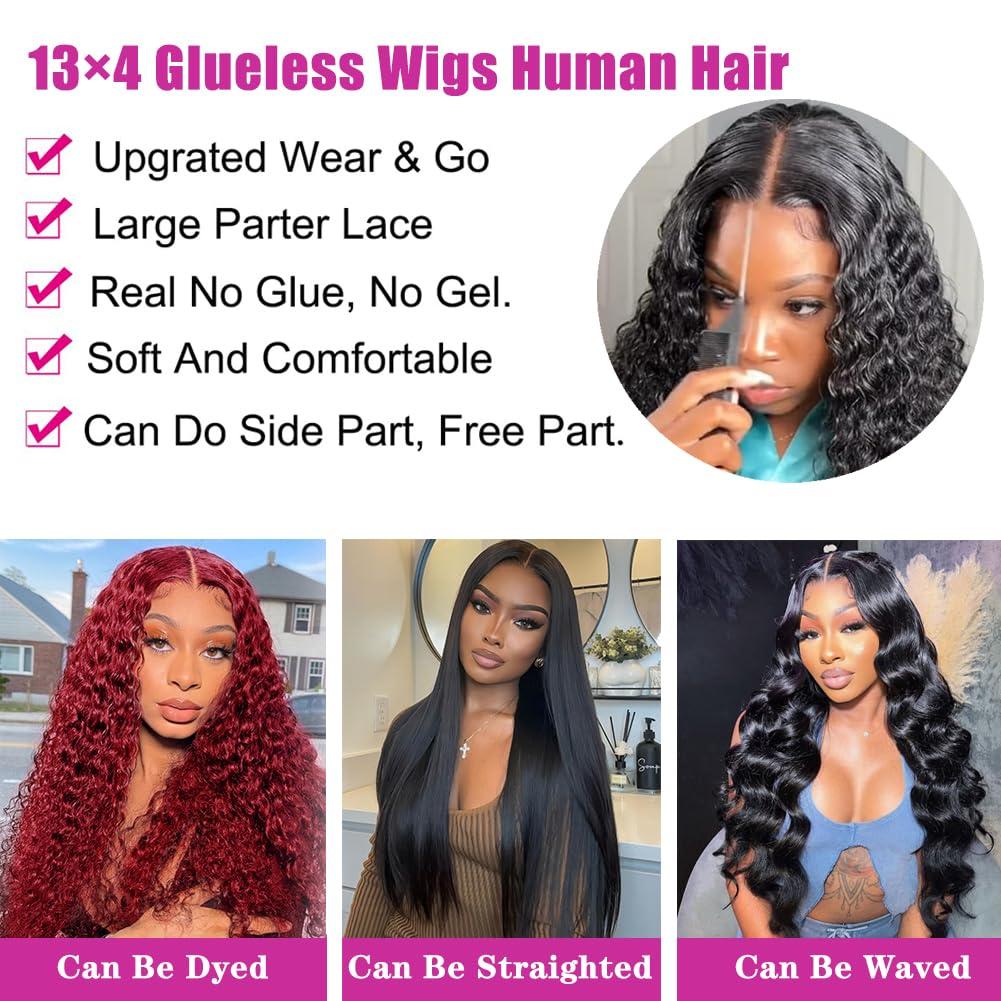 PXTPXT Glueless Wigs Human Hair Pre Plucked Pre Cut Wear and Go Glueless Wig 13x4 HD Deep Wave Lace Front Wigs Human Hair for Black Women Frontal Wigs with Natural Hairline 180% Density 20 Inch