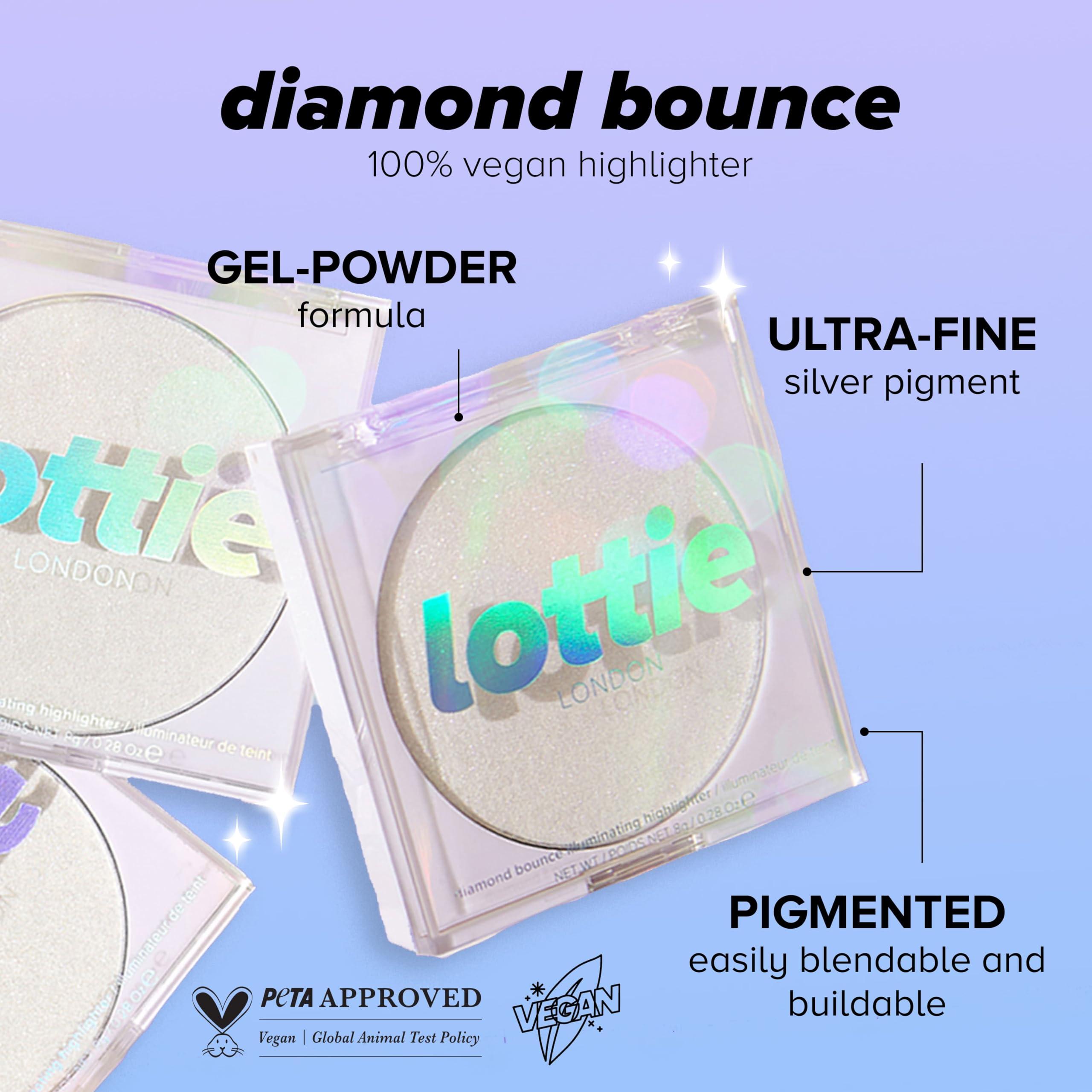 Lottie London Lottie London Diamond Bounce Highlighter in Frosted, Ultra-fine Gel-powder Highlighter with Silver Shimmer for an Icy Iridescent Highlight